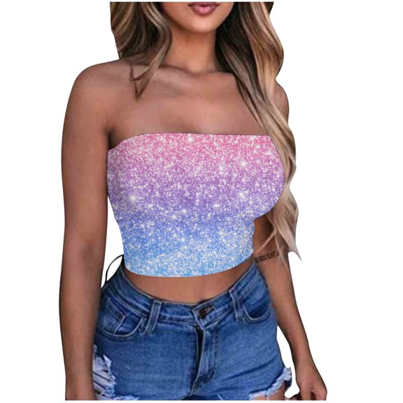 Byworldtasic Women's Sparkly Strapless Crop Top Glitter Sequin Tube Party Clubwear Top