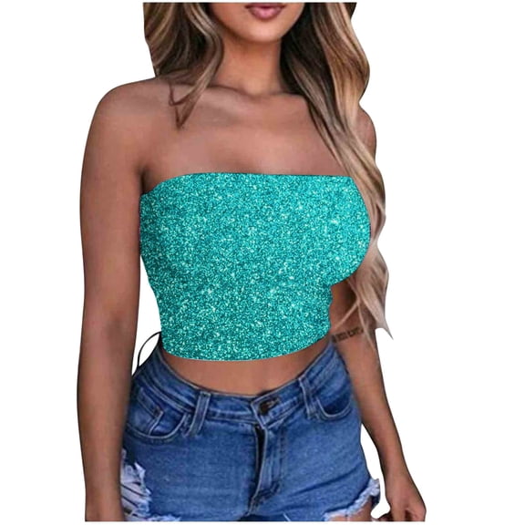 Byworldtasic Women's Sparkly Strapless Crop Top Glitter Sequin Tube Party Clubwear Top