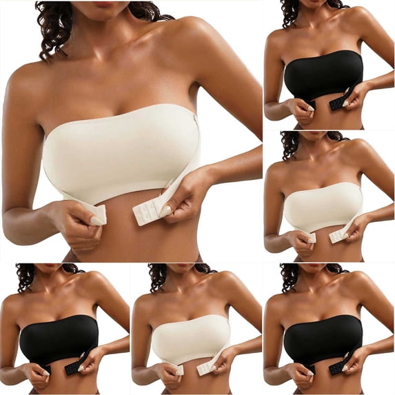 Byworldtasic Women's Strapless Seamless Bra Front Closure Bandeau Bra Wireless Bras