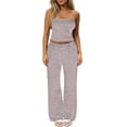 thumbnail image 1 of Byworldtasic Women's Striped 2 Piece Outfits Strapless Tube Crop Top Elastic Wide Leg Pants Casual Lounge Matching Set, 1 of 6