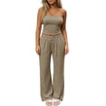 thumbnail image 1 of Byworldtasic Women's Striped 2 Piece Outfits Strapless Tube Crop Top Elastic Wide Leg Pants Casual Lounge Matching Set, 1 of 6