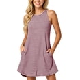 thumbnail image 1 of Byworldtasic Women's Striped Sleeveless Tank Dress Casual A-Line Swing T-Shirt Dress with Side Pockets for Summer, 1 of 8