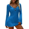 thumbnail image 1 of Byworldtasic Women's Summer Crochet Swimsuit Cover-up Boho Long Bell Sleeve Mini Dress for Beach Vacation, 1 of 6