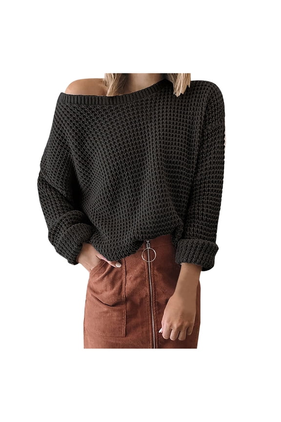 Women's Sweater Women Off The Shoulder Sweaters 2025 Fall Trendy Long Sleeve Shirts Tweed Knit Pullover Going Out Tops