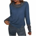 thumbnail image 1 of Byworldtasic Women's Sweater Women's Cowl Neck Long Sleeve Loose Pullover Sweater Waffle Knit Color Block Tops Casual Loose with Side Button Split, 1 of 8