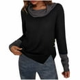 thumbnail image 1 of Byworldtasic Women's Sweater Women's Cowl Neck Long Sleeve Loose Pullover Sweater Waffle Knit Color Block Tops Casual Loose with Side Button Split, 1 of 8