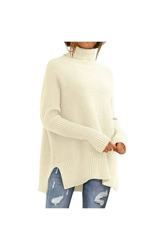 Women's Sweater Womens Plus Size Sweaters Long Sleeve Crew Neck Split Hem Casual Oversized Ribbed Knit Tunic Pullover Tops