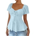 thumbnail image 1 of Byworldtasic Women's Sweetheart Neck Ruched Ruffle Short Sleeve Peplum Weekend Blouse Top, 1 of 9