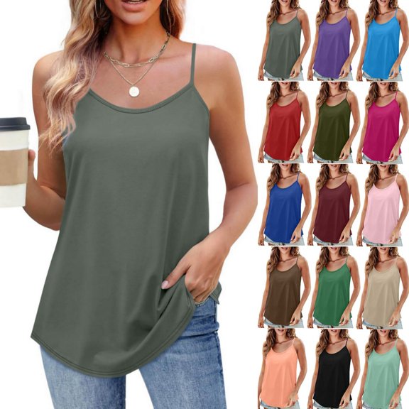 Byworldtasic Women's Tunic Spaghetti Strap Sleeveless Top Loose Round Neck Dressy Cami Shirts