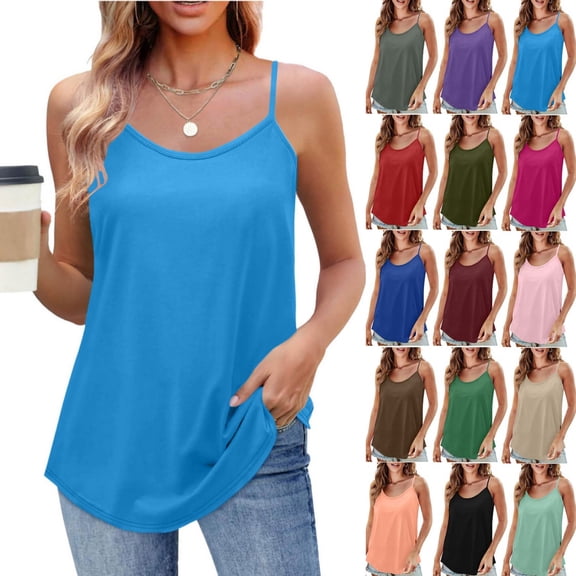 Byworldtasic Women's Tunic Spaghetti Strap Sleeveless Top Loose Round Neck Dressy Cami Shirts