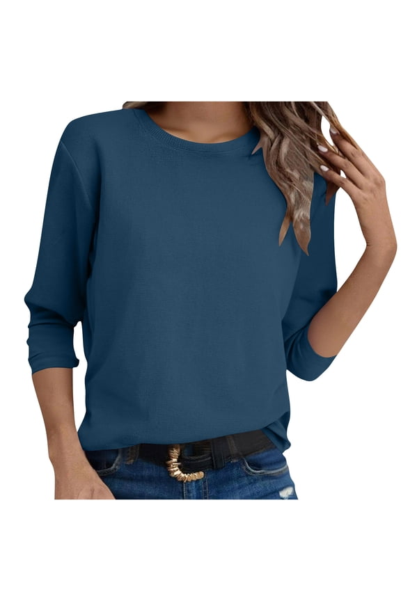 Women's Waffle Sweater Midweight Long Sleeve Soft Knit Pullover Blouse Fall Winter Tops