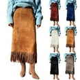 thumbnail image 1 of Byworldtasic Women's Western Cowgirl Fringe Maxi Skirt High Waist Country Concert Suede Tassel Skirt, 1 of 9