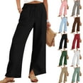 thumbnail image 1 of Byworldtasic Women's Wide Leg Linen Pants Casual Breathable Loose Trousers Elastic Waist Palazzo Pants with Pockets, 1 of 9