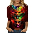 thumbnail image 1 of Byworldtasic Womens 3/4 Sleeve Tops Carnival Fashion Round Neck Mardi Gras Printed Blouse Pullover T-shirt, 1 of 5