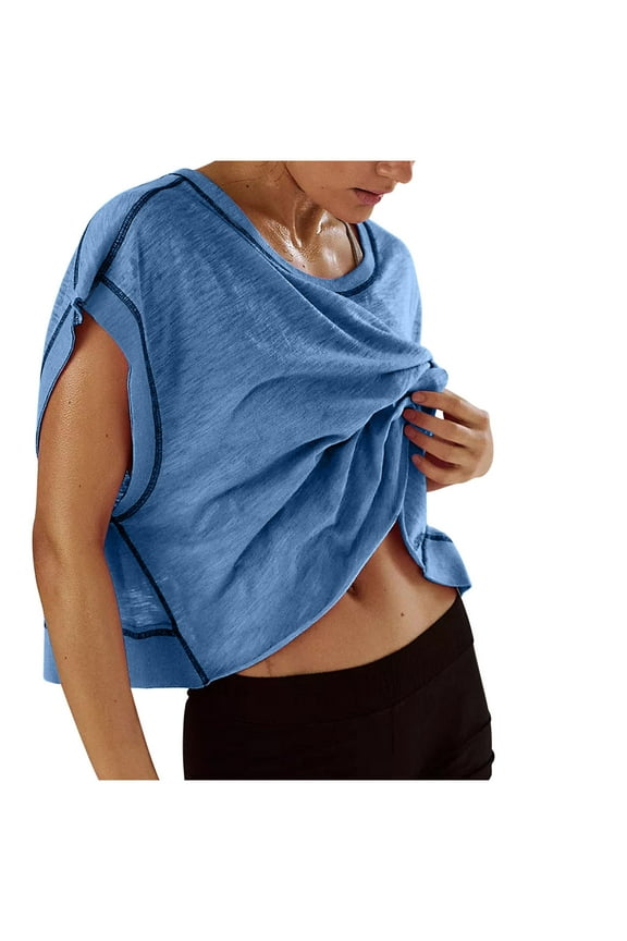 Womens Blouse Women Short Sleeve Workout Shirts Open Back Tops Casual Yoga Y2k Athletic Gym Slouchy Crop Tees