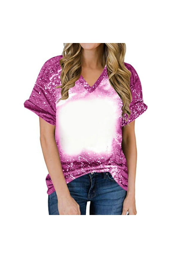 Womens Blouse Womens Blanks Sublimation Bleached T-Shirt Top Graphic Comfy Trendy Tees Loose Blouse