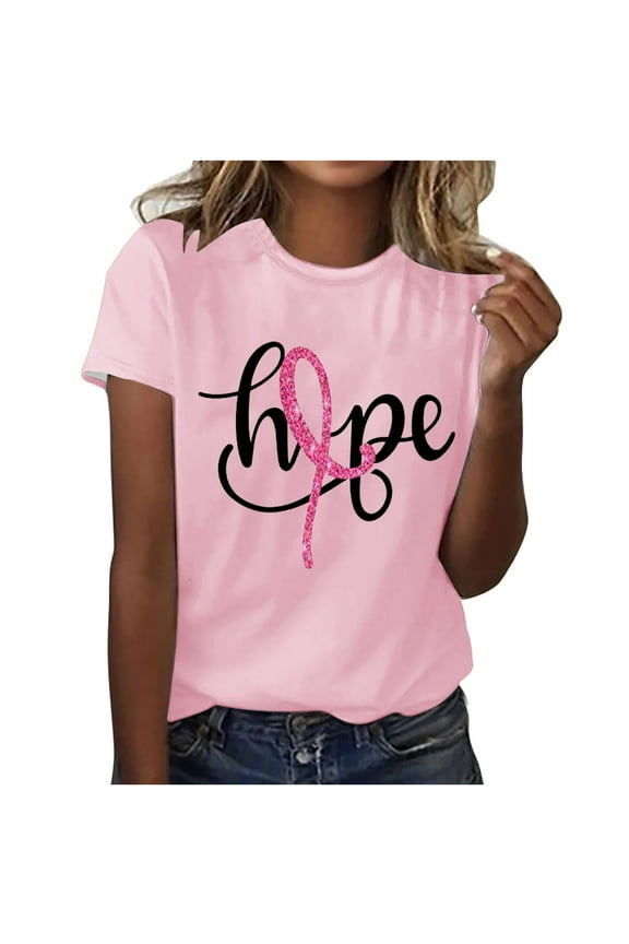Womens Blouse Womens Breast Cancer Hope T-Shirts Pink Ribbon Shirts Breast Cancer Awareness Tee