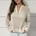 thumbnail image 1 of Byworldtasic Womens Blouses Women's Casual Loose Solid Sweater Long Sleeved Top Casual Crochet Hollow Out Knit Tops Pullover Shirts Beach Coverup, 1 of 6