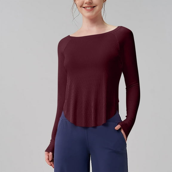 Byworldtasic Womens Blouses Womens Long Sleeve Stretch Crewneck Ribbed T-Shirt Slim Fit Casual Basic Top