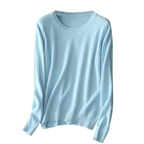 Byworldtasic Womens Blouses Womens Solid Color Uniform Cotton Crew-Neck Sweaters Long Sleeve Pullover Knit Sweater