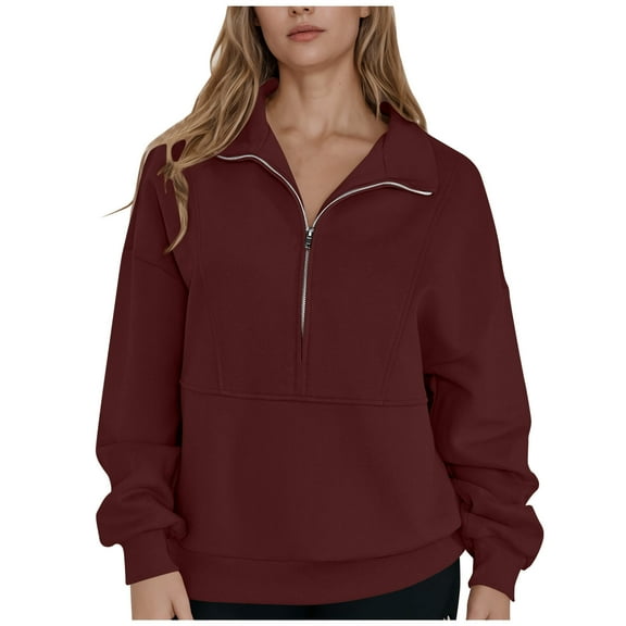 Byworldtasic Womens Blouses Womens Sweatshirts Half Zip Cropped Pullover Fleece Quarter Zipper Hoodies 2025 Fall Tops