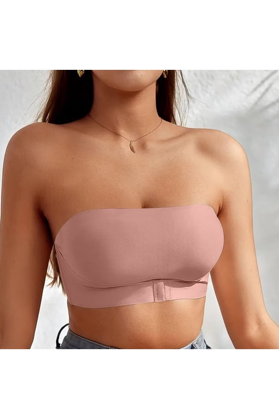 Womens Bras Womens Front Close Double Lined Strapless Bralettes - Tube Tops Bandeau Unlined Wireless Stretchy T-Shirt Everyday Bra