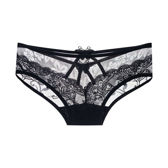 Byworldtasic Womens Breathable UnderwearWomens Black Lace Panties Ladies Sexy Criss Cross Strappy Midnight Underwear Black-6