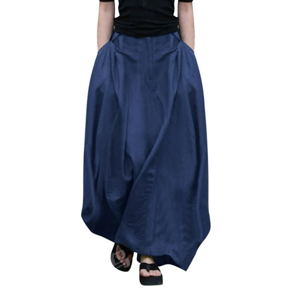 Byworldtasic Womens Bubble Maxi Y2k Skirt Casual Elastic Low Waist Flowy A Line Long Skirt Summer Ruffle Balloon Skirt