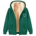 thumbnail image 1 of Byworldtasic Womens Coat Women's Heart Print Sherpa Lined Hooded Sweatshirt Zip Up Winter Warm Hoodie Comfy Fleece Jacket, 1 of 5