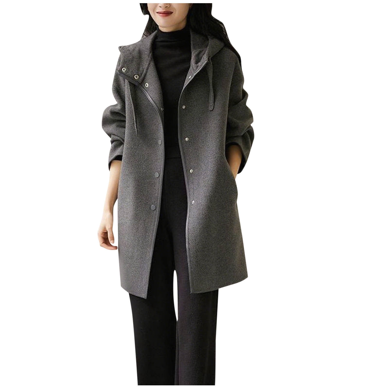 Lapel Single Breasted Women Winter Solid Woolen Trench Coat Long Jacket