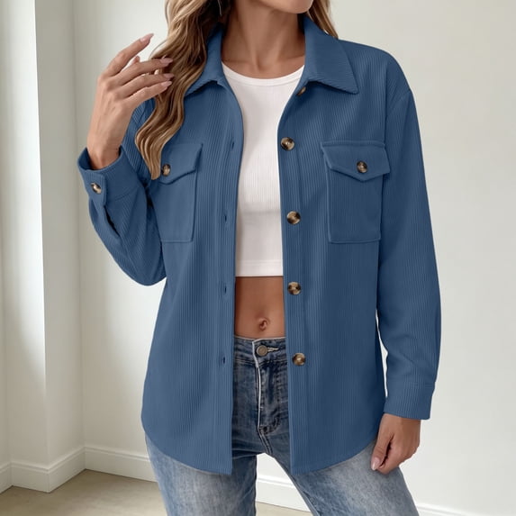Byworldtasic Womens Corduroy Jacket Button Down Shacket Trendy Long Sleeve Outerwear Oversized Lightweight Coat