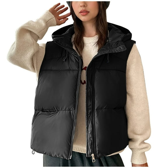 Byworldtasic Womens Down Vests Women Y2k Zip Up Lightweight Sleeveless Jacket Winter Outerwear Vests with Hood