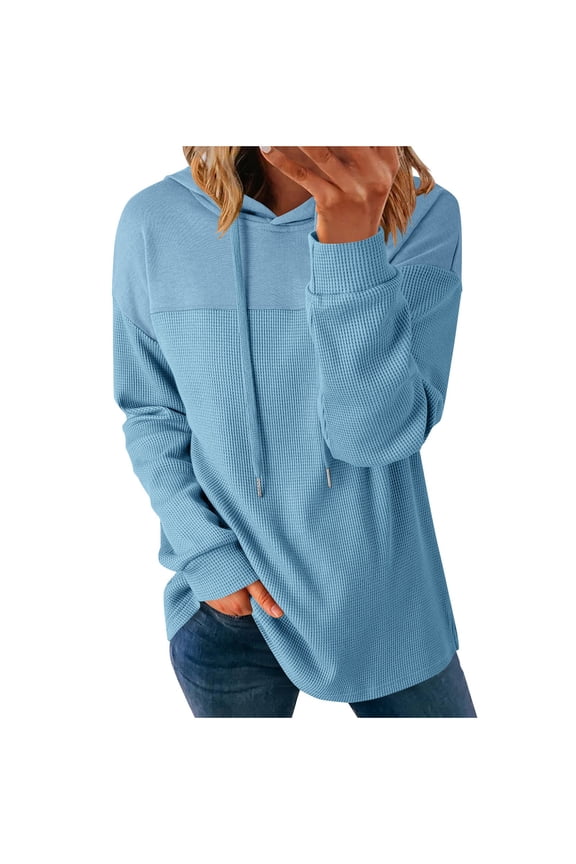 Womens Hoodies Casual Waffle Knit Long Sleeve Drawstring Pullover Sweatshirts Lightweight Hooded Tops
