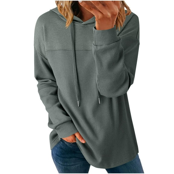 Byworldtasic Womens Hoodies Casual Waffle Knit Long Sleeve Drawstring Pullover Sweatshirts Lightweight Hooded Tops