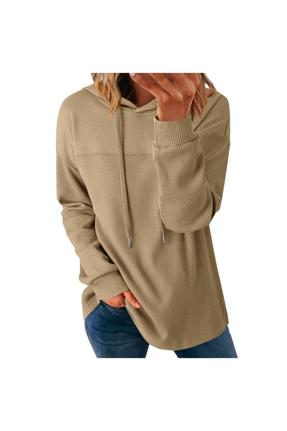 Womens Hoodies Casual Waffle Knit Long Sleeve Drawstring Pullover Sweatshirts Lightweight Hooded Tops