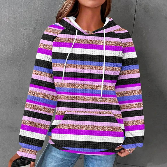 Byworldtasic Womens Hoodies Women Oversized Striped Color Blocks Hoodies Sweater Knit Tops Fashion Pullover Casual Long Sleeve Shirts with Pockets