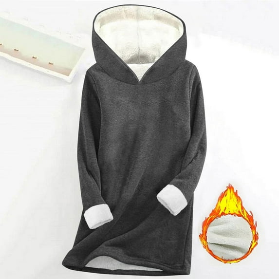 Byworldtasic Womens Hoodies Women's Solid Color Plus Size Oversized Hooded Top - Thickened Fleece-Lined Warm Fitted Long Sleeve Hoodie