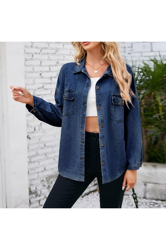 Womens Jacket 2025 Fall Jean Jackets for Women Fashion Oversized Button Down Denim Jacket Western Shacket Jacket with Pockets