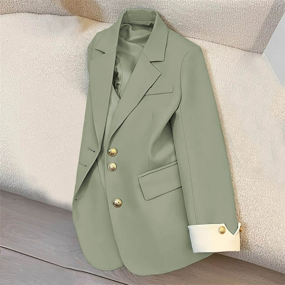 Byworldtasic Womens Jacket Women's Notched Lapel Double Breasted Long Sleeve Work Office Suit Blazer Jacket