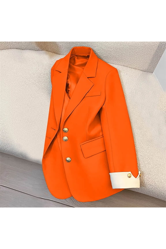 Womens Jacket Women's Notched Lapel Double Breasted Long Sleeve Work Office Suit Blazer Jacket