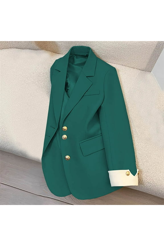 Womens Jacket Women's Notched Lapel Double Breasted Long Sleeve Work Office Suit Blazer Jacket