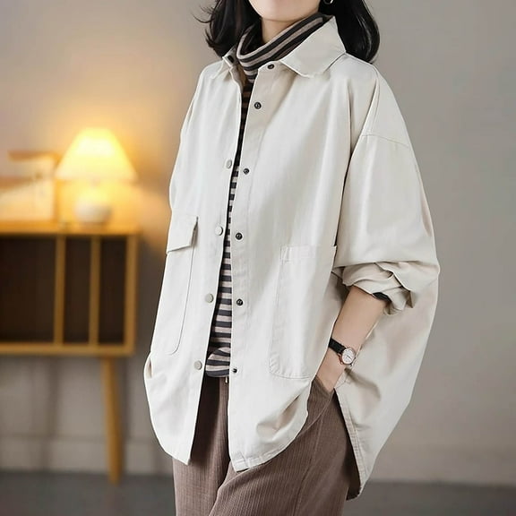 Byworldtasic Womens Jacket Womens Shirts Jacket Casual Snap Button Oversized Long Sleeve Plain Shackets Coats