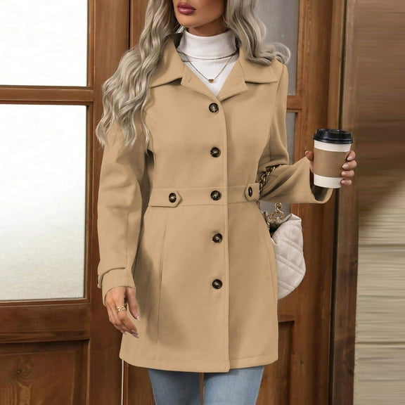 Byworldtasic Womens Jacket Wool Coats for Women Winter Long Pea Coats Stand Collar Single Breasted Trench Coat with Belt