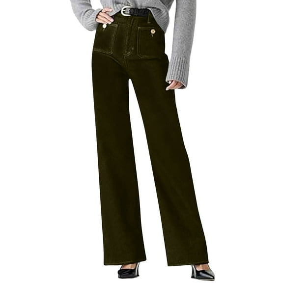 Byworldtasic Womens Jeans Oprah's Favorite Jeans, Tummy Control Sailor Wide Leg Trouser, High Waisted Cropped Denim Pants, Jeans for Women Trendy Army Green