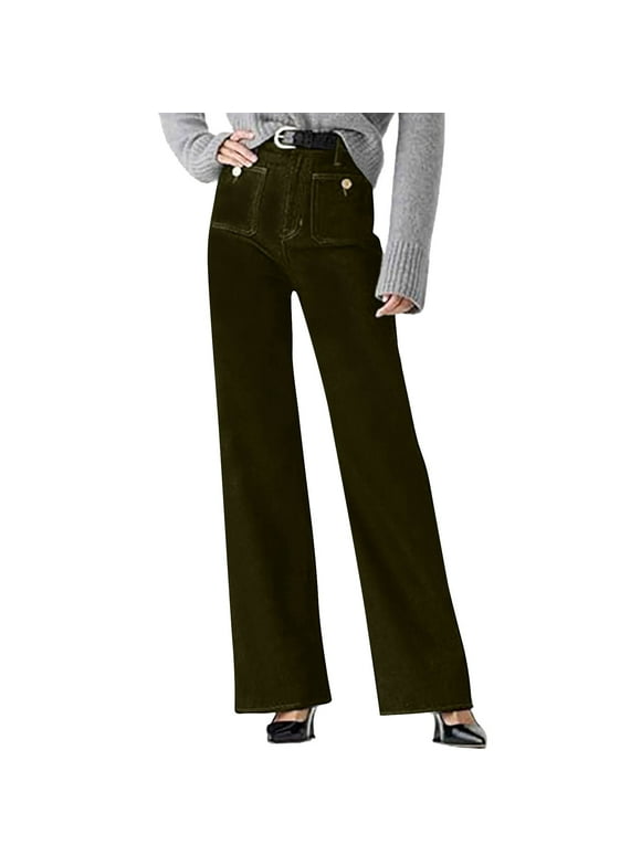 Womens Jeans Oprah's Favorite Jeans, Tummy Control Sailor Wide Leg Trouser, High Waisted Cropped Denim Pants, Jeans for Women Trendy Army Green