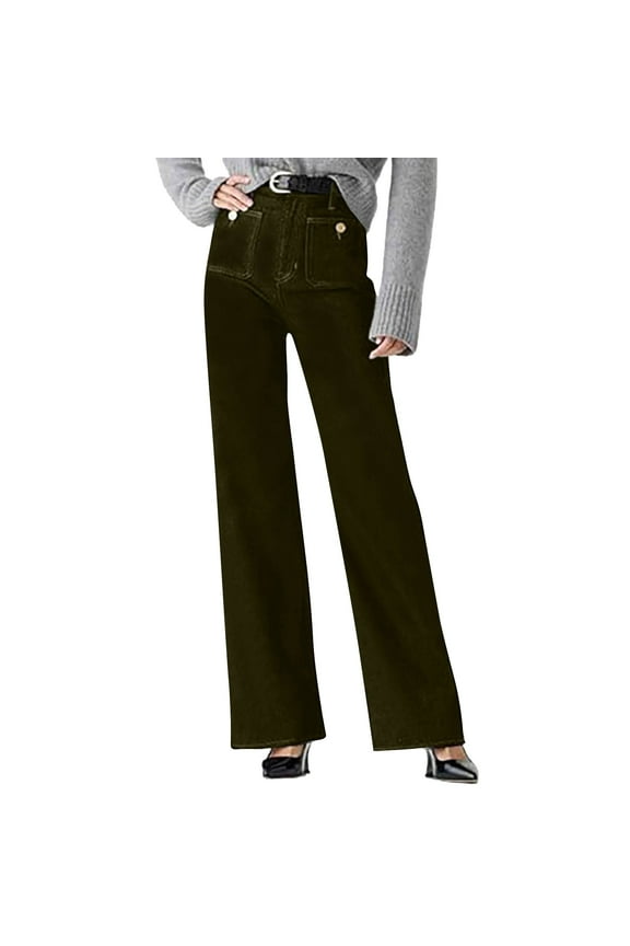 Womens Jeans Oprah's Favorite Jeans, Tummy Control Sailor Wide Leg Trouser, High Waisted Cropped Denim Pants, Jeans for Women Trendy Army Green