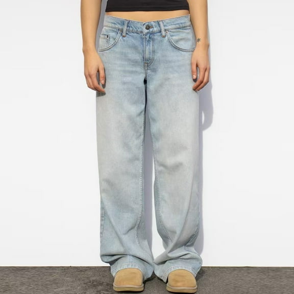 Byworldtasic Womens Jeans Women Low Rise Baggy Jeans Casual Boyfriend Straight Leg Trendy Y2K Streetwear Denim Pants Light Blue