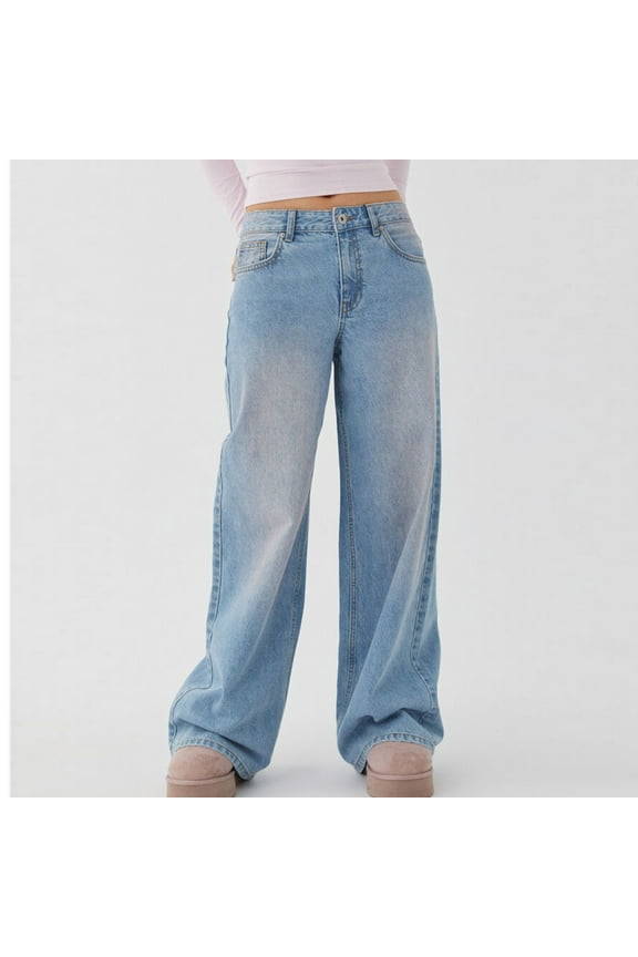 Womens Jeans Women Low Rise Baggy Jeans Casual Boyfriend Straight Leg Trendy Y2K Streetwear Denim Pants Sky Blue