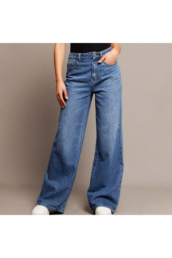 Womens Jeans Women Y2k Low Rise Baggy Jeans Vintage Boyfriend Straight Wide Leg Casual Long Denim Pants Blue