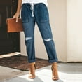 thumbnail image 1 of Byworldtasic Womens Jeans Women’s Casual Pull-on Distressed Stretch Jeans Elastic Waist Jean Denim Joggers Pants Blue, 1 of 5